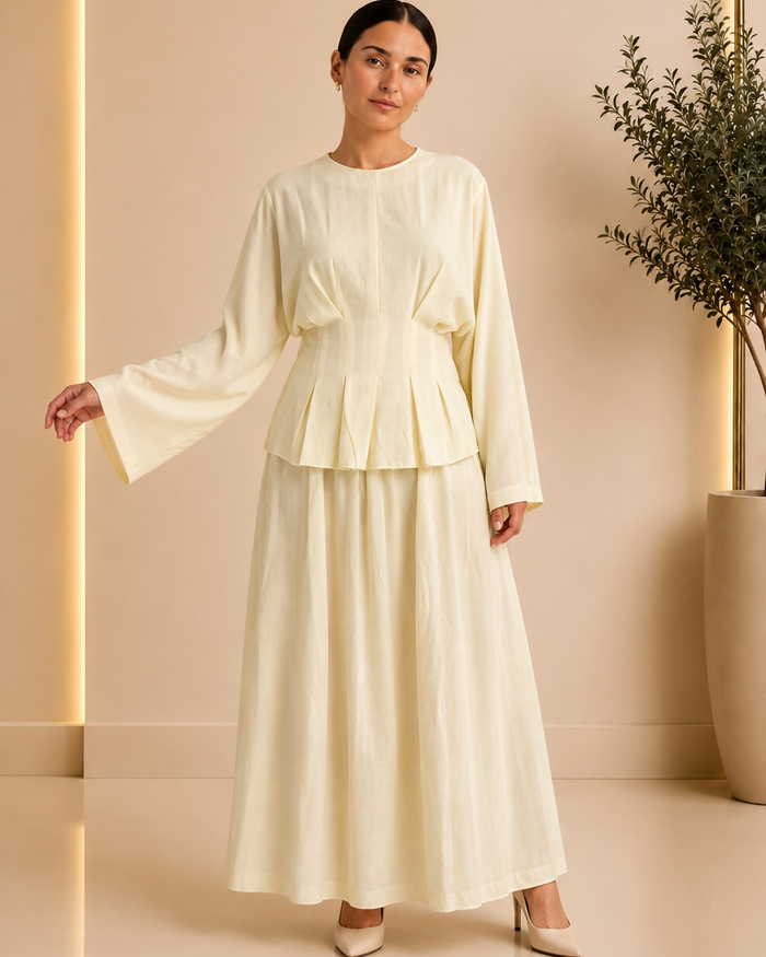 Butter Yellow Pleated Skirt Set