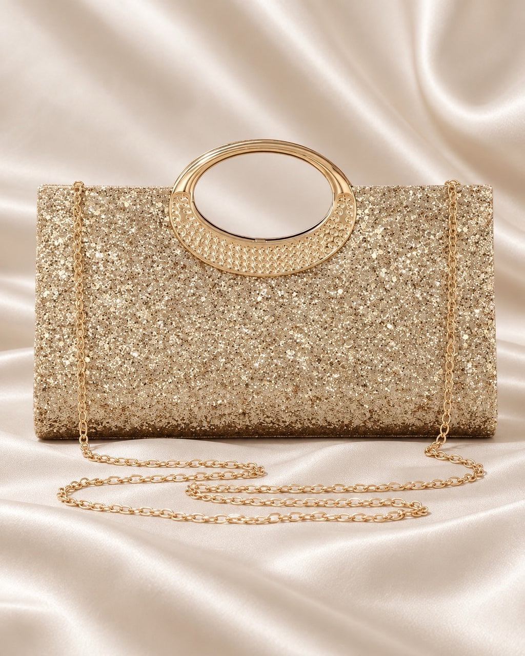 Golden Sparkle Oval Handle Evening Bag