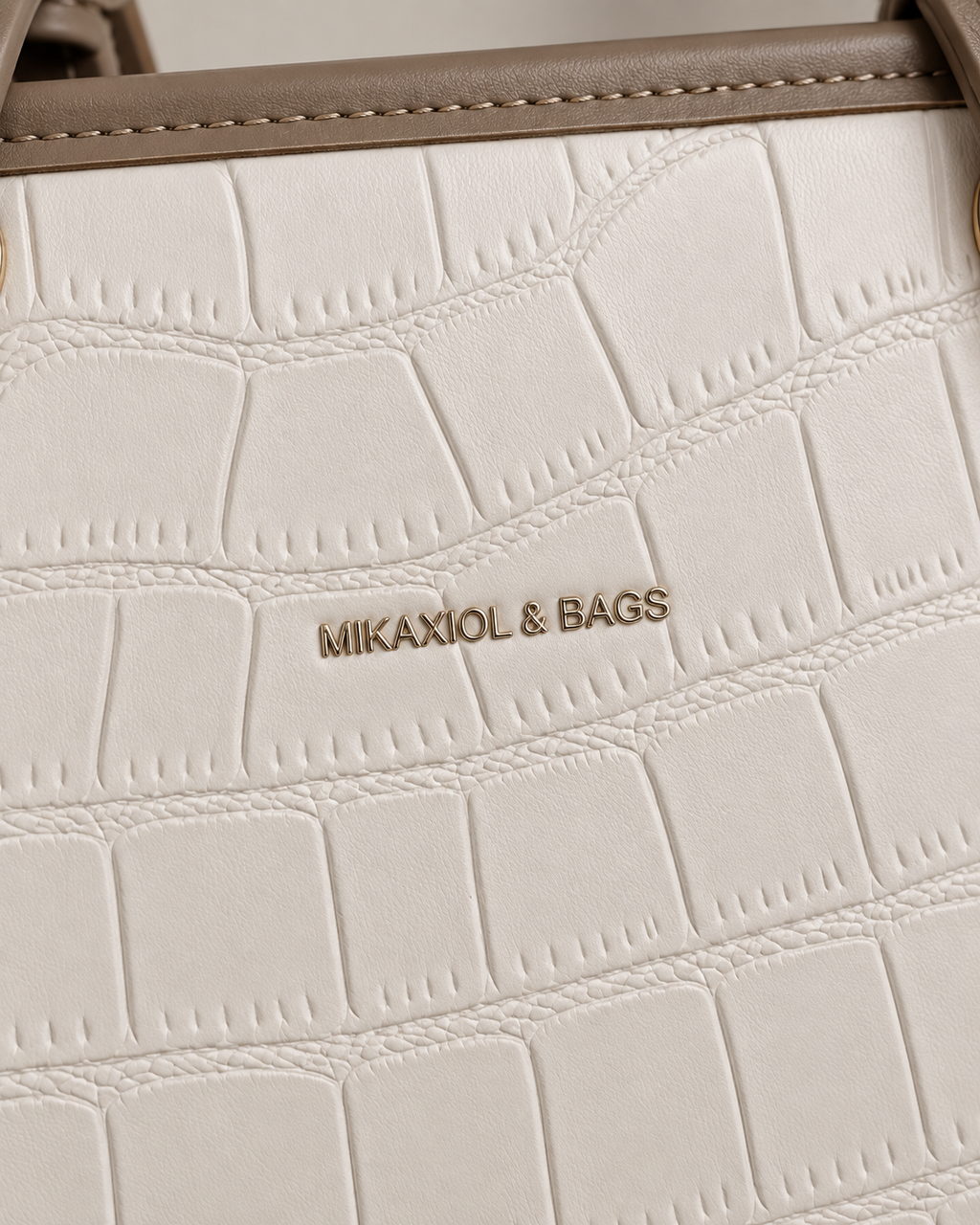 Ivory Croc-Embossed Structured Tote Bag
