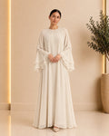 Elegant Ivory Layered-Sleeve Abaya