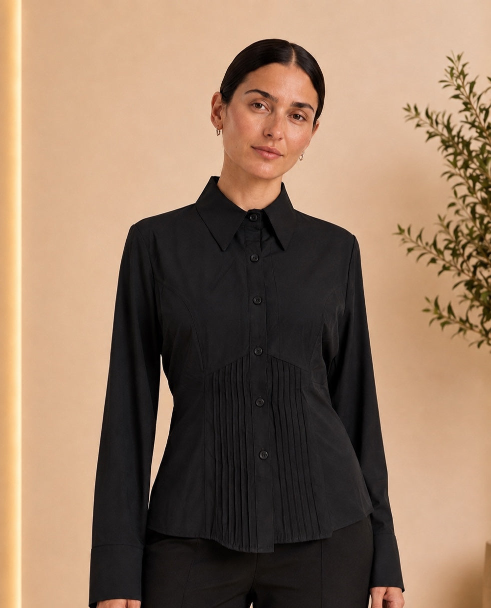 Black Pleated Waist Shirt