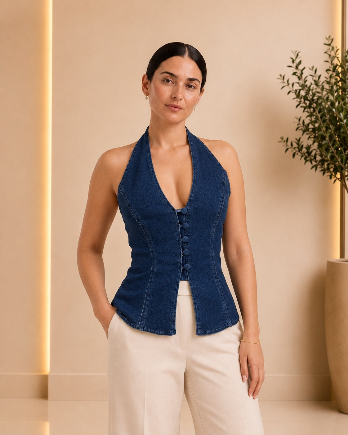 Indigo Denim Halter Corset Top