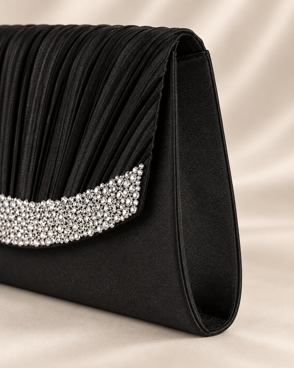 Midnight Crystal Pleated Clutch