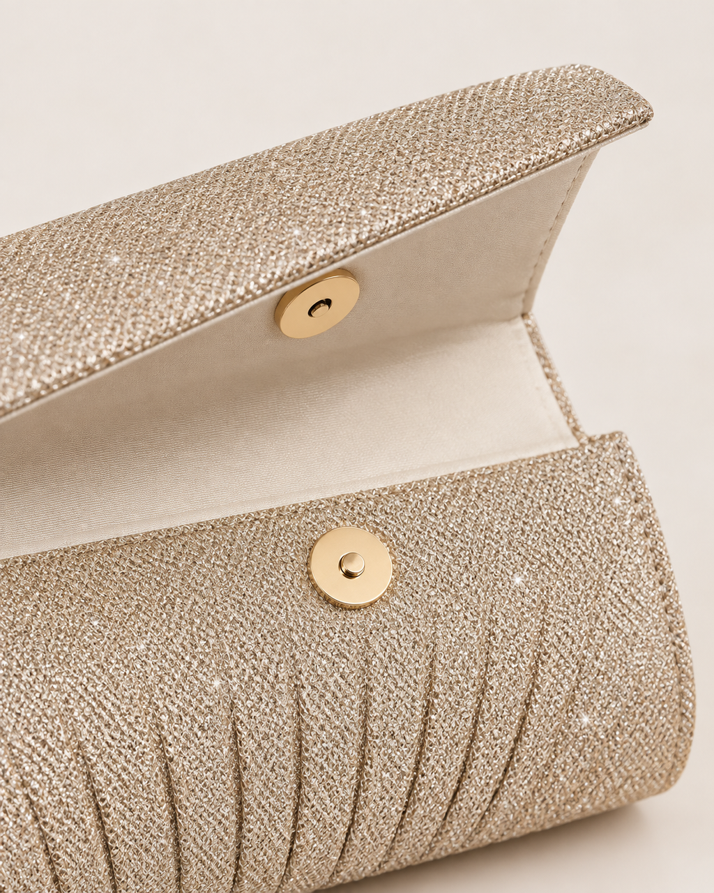 Golden Shimmer Pleated Evening Clutch