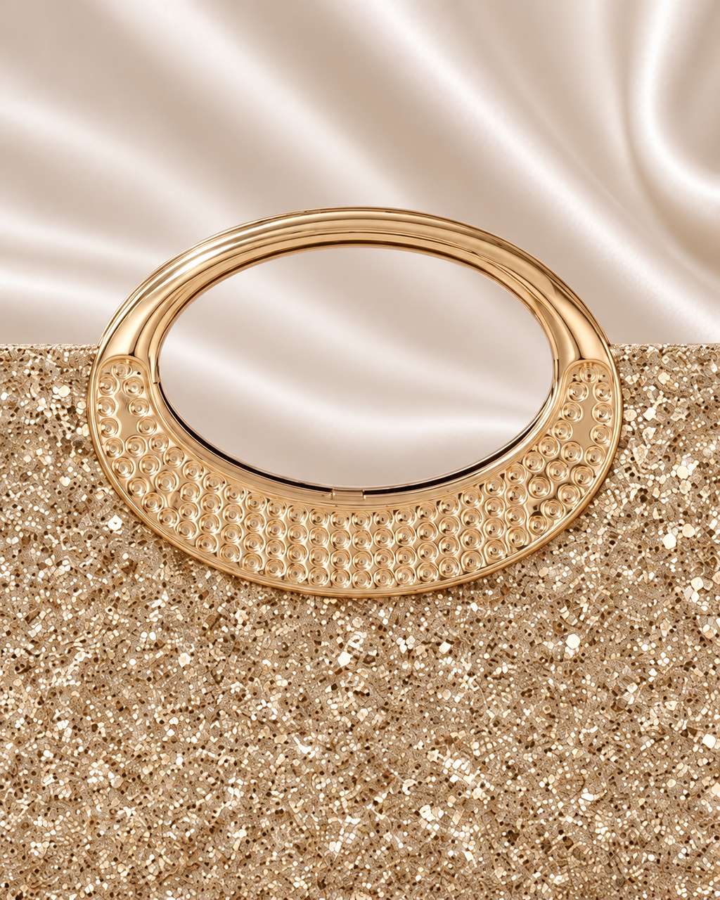 Golden Sparkle Oval Handle Evening Bag