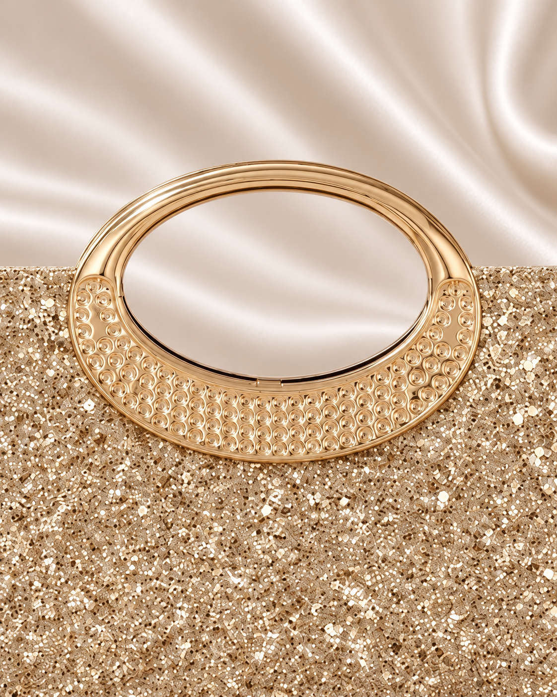 Golden Sparkle Oval Handle Evening Bag