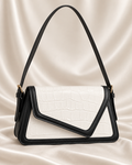 Ivory Croc-Embossed Contrast Shoulder Bag