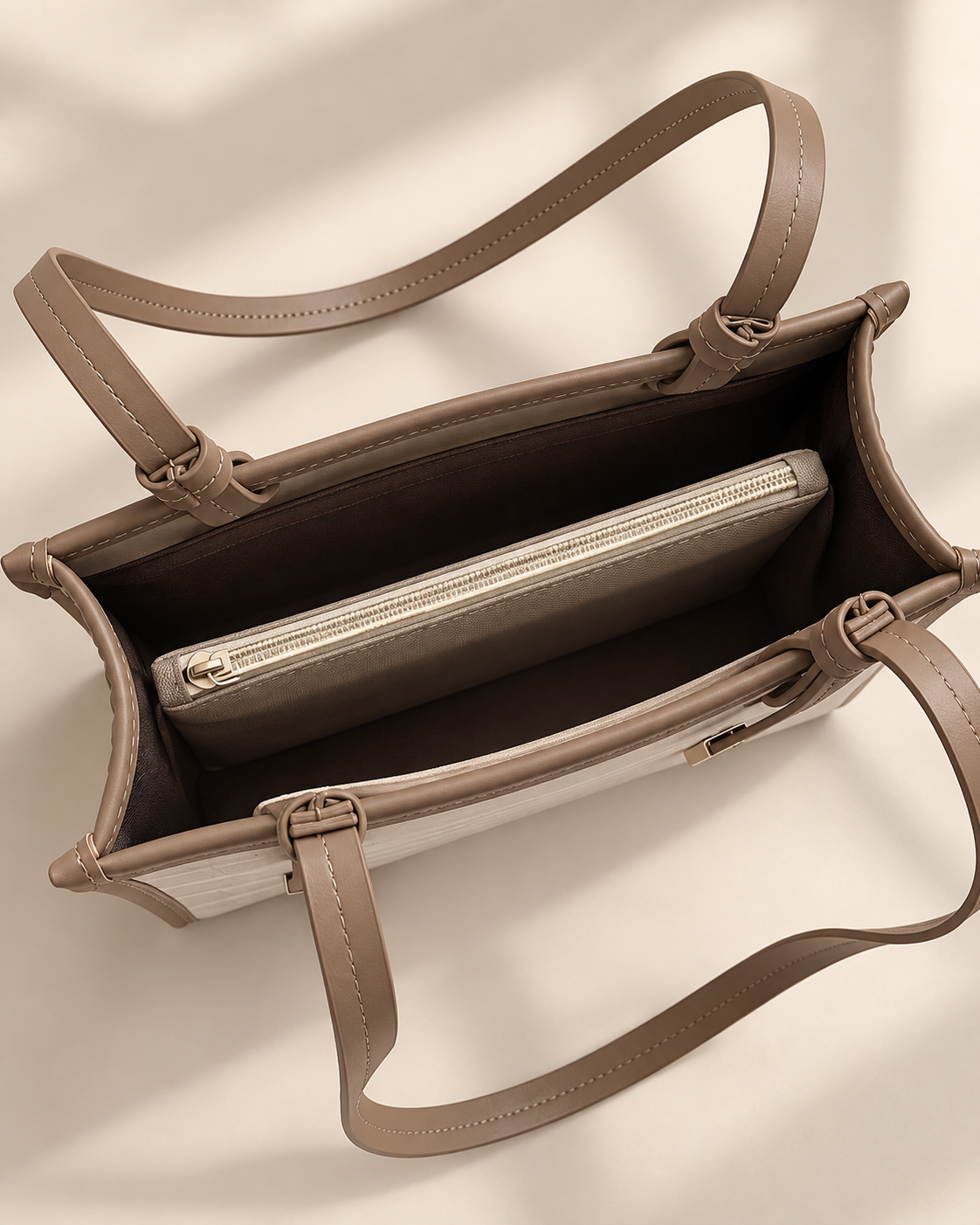Ivory Croc-Embossed Structured Tote Bag