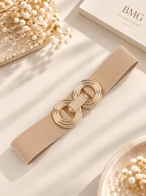 Beige Gold Double Ring Elastic Belt