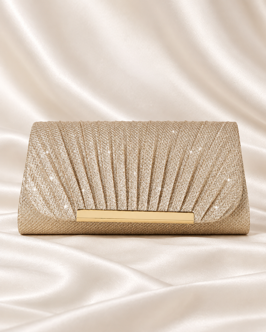Golden Shimmer Pleated Evening Clutch