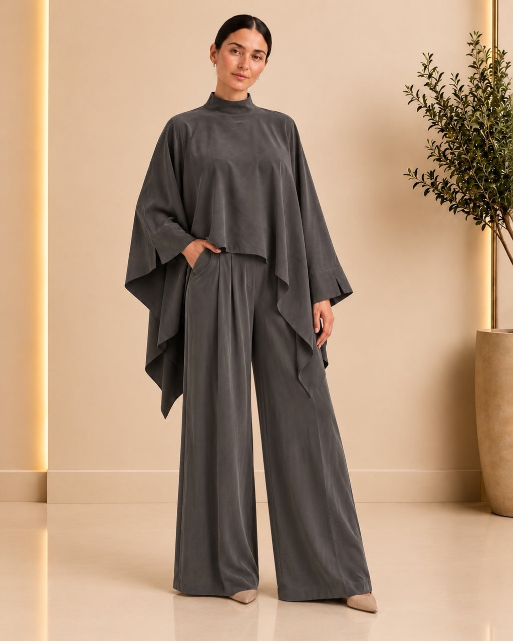 Charcoal Draped Cape Set