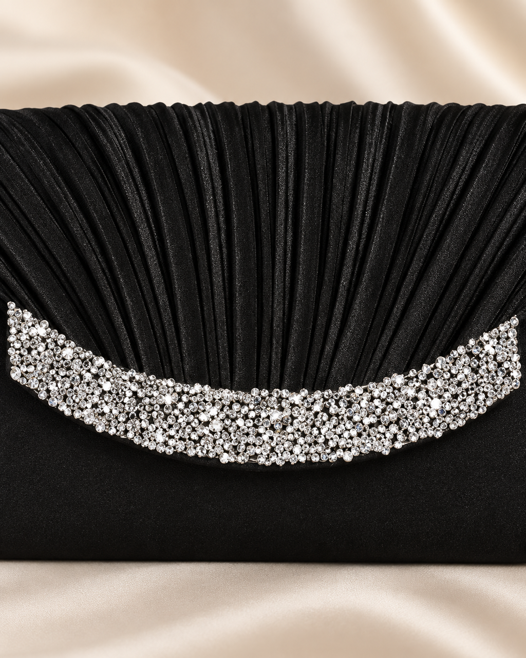 Midnight Crystal Pleated Clutch