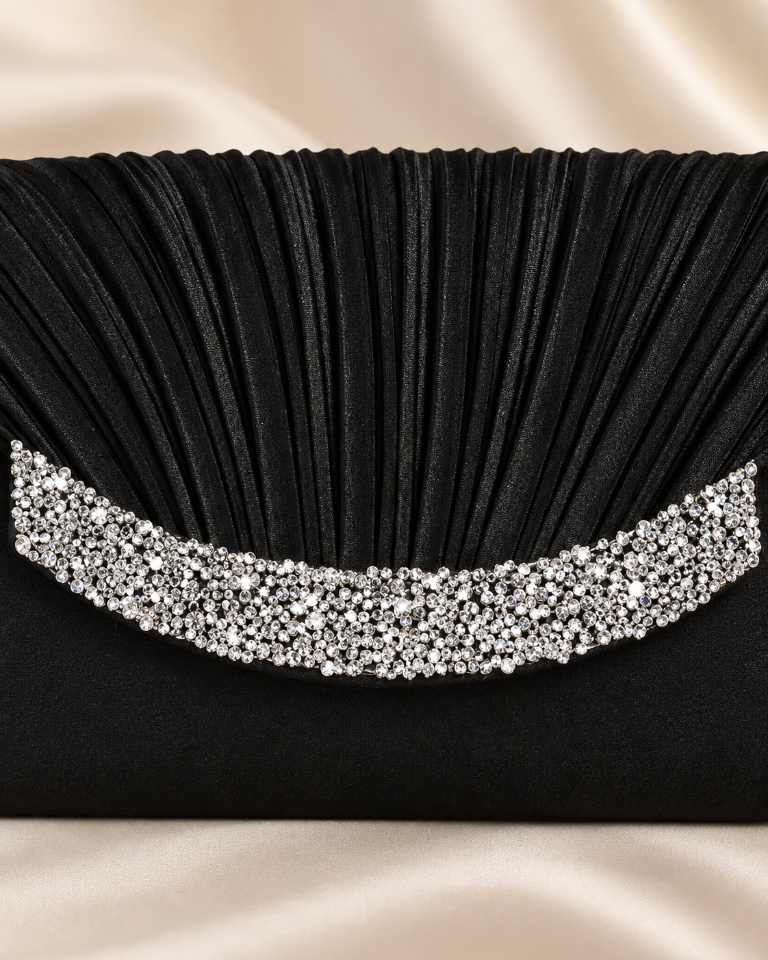 Midnight Crystal Pleated Clutch