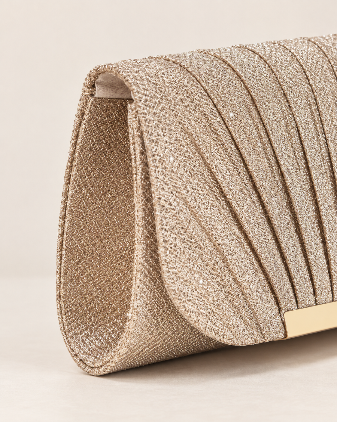 Golden Shimmer Pleated Evening Clutch