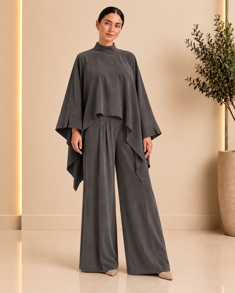Charcoal Draped Cape Set