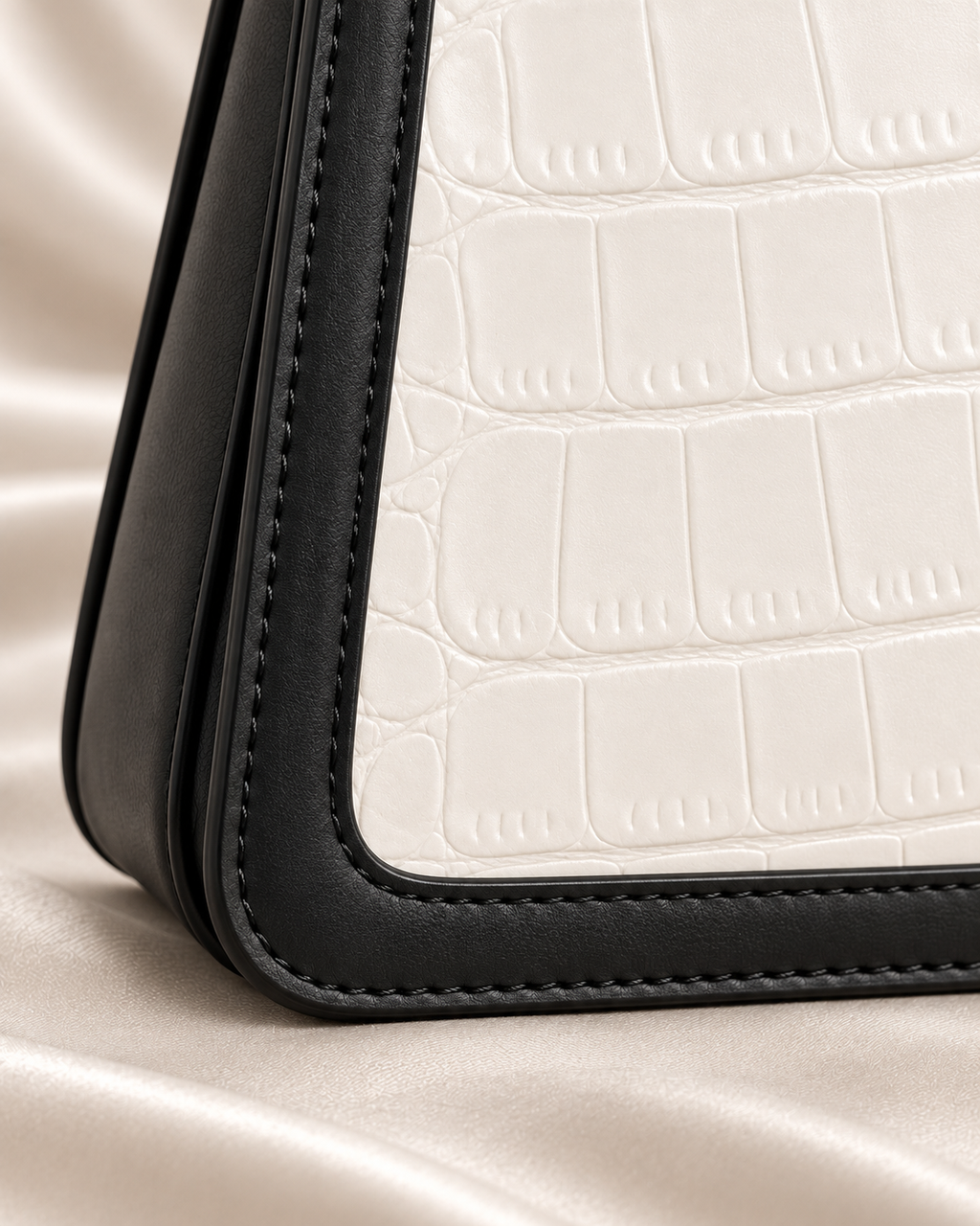 Ivory Croc-Embossed Contrast Shoulder Bag