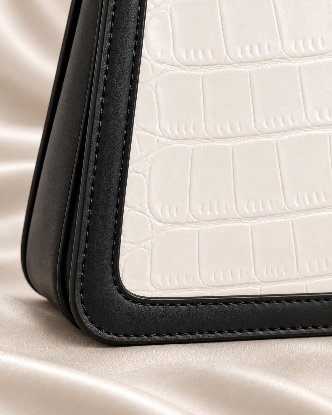 Ivory Croc-Embossed Contrast Shoulder Bag