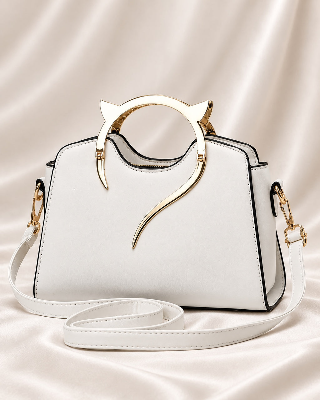 Luna Gold Cat Handle Structured Bag