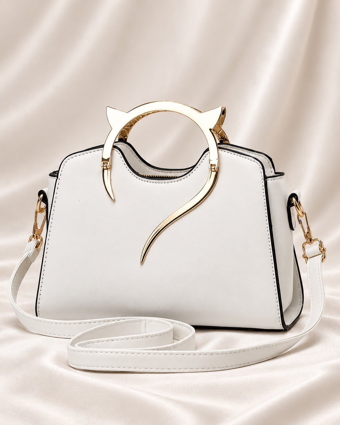 Luna Gold Cat Handle Structured Bag