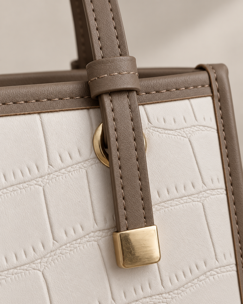 Ivory Croc-Embossed Structured Tote Bag