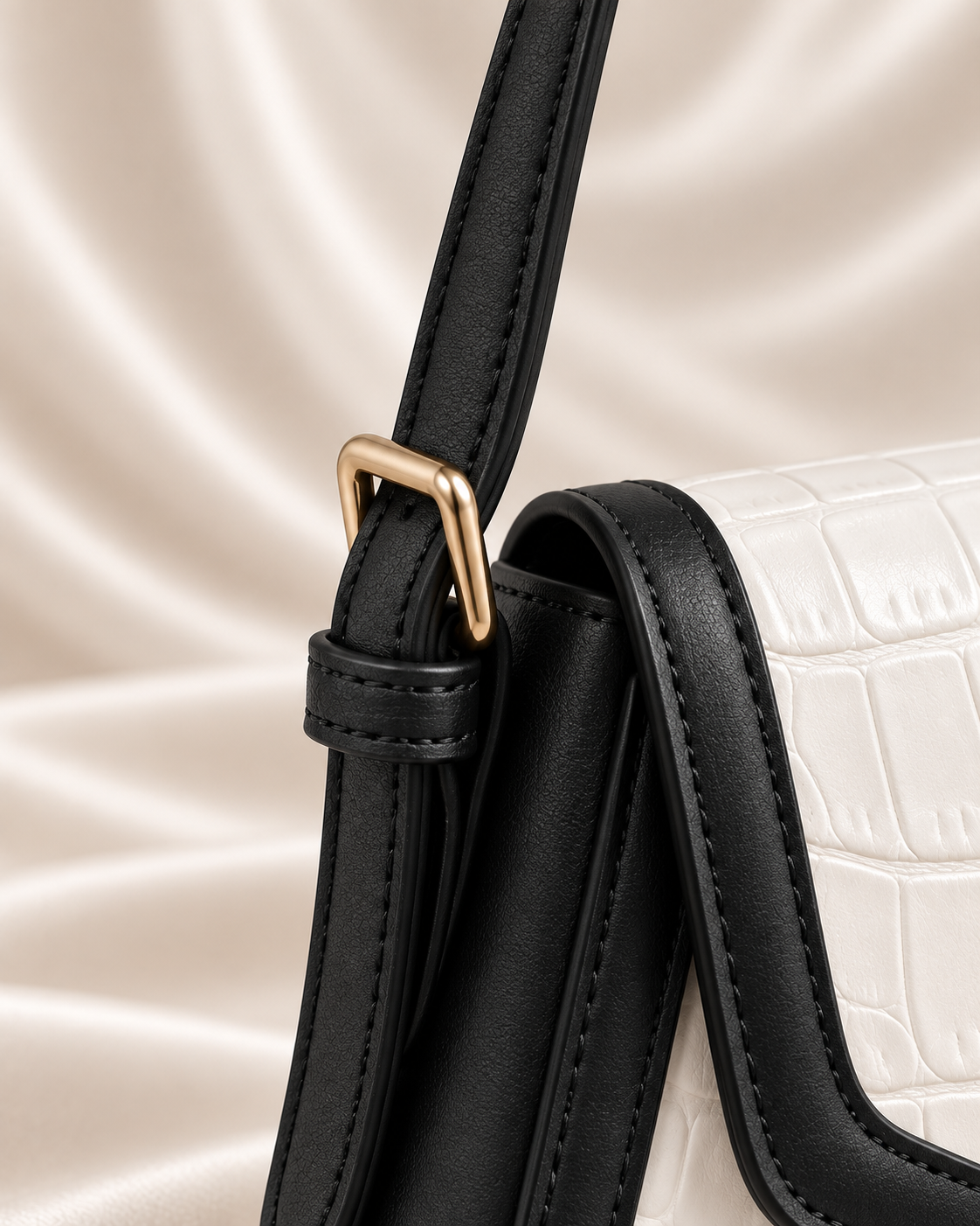 Ivory Croc-Embossed Contrast Shoulder Bag