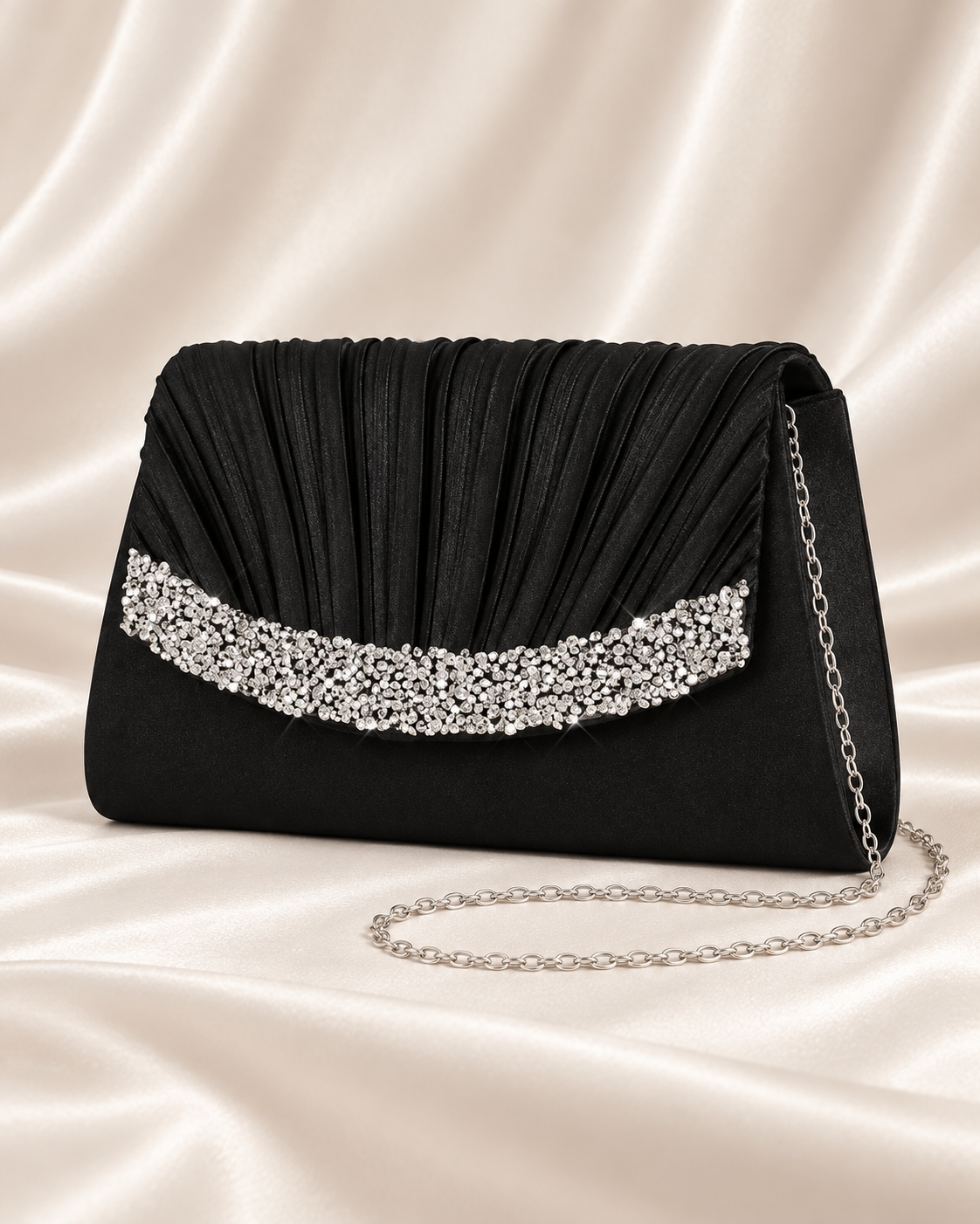 Midnight Crystal Pleated Clutch