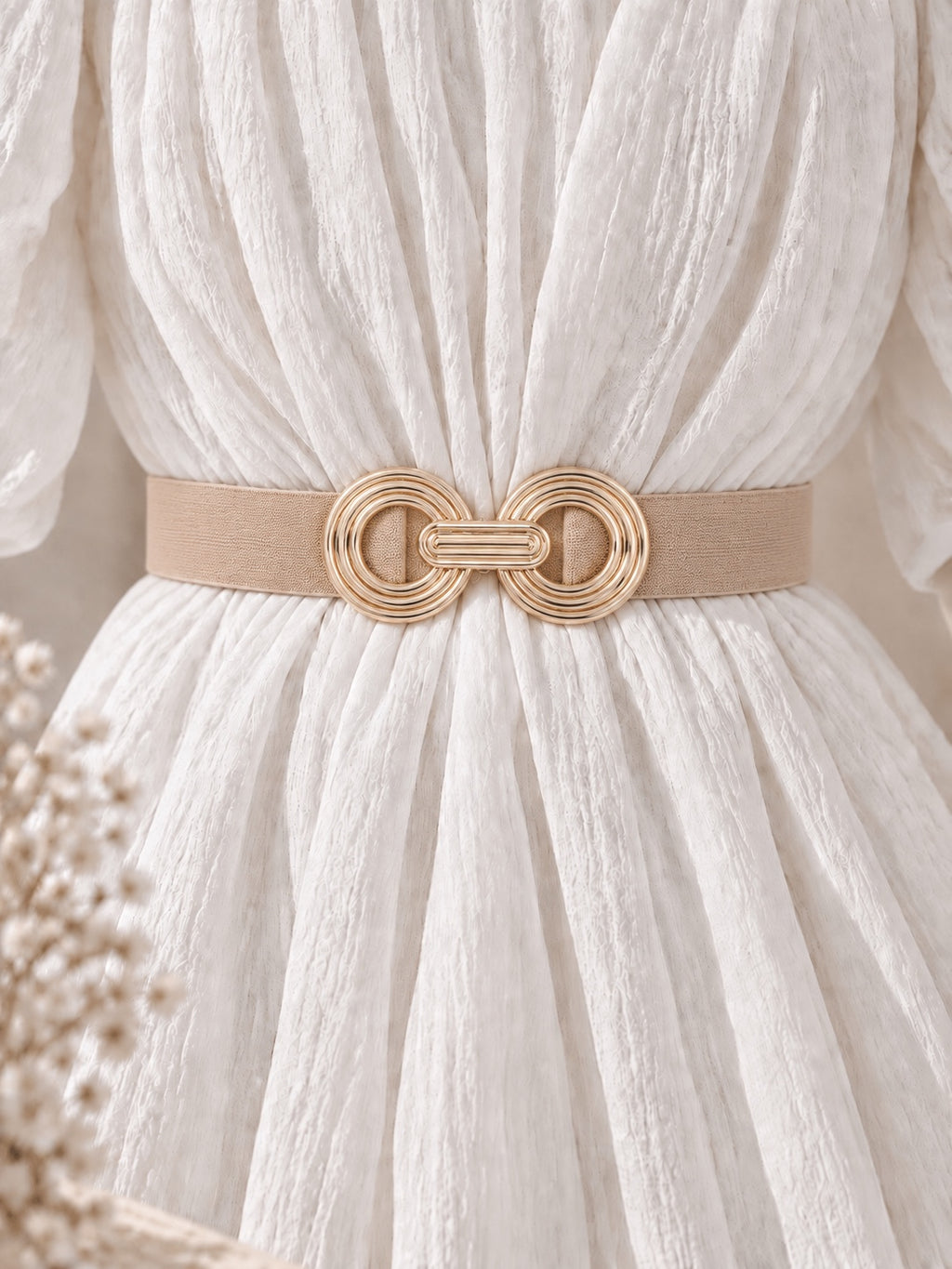 Beige Gold Double Ring Elastic Belt