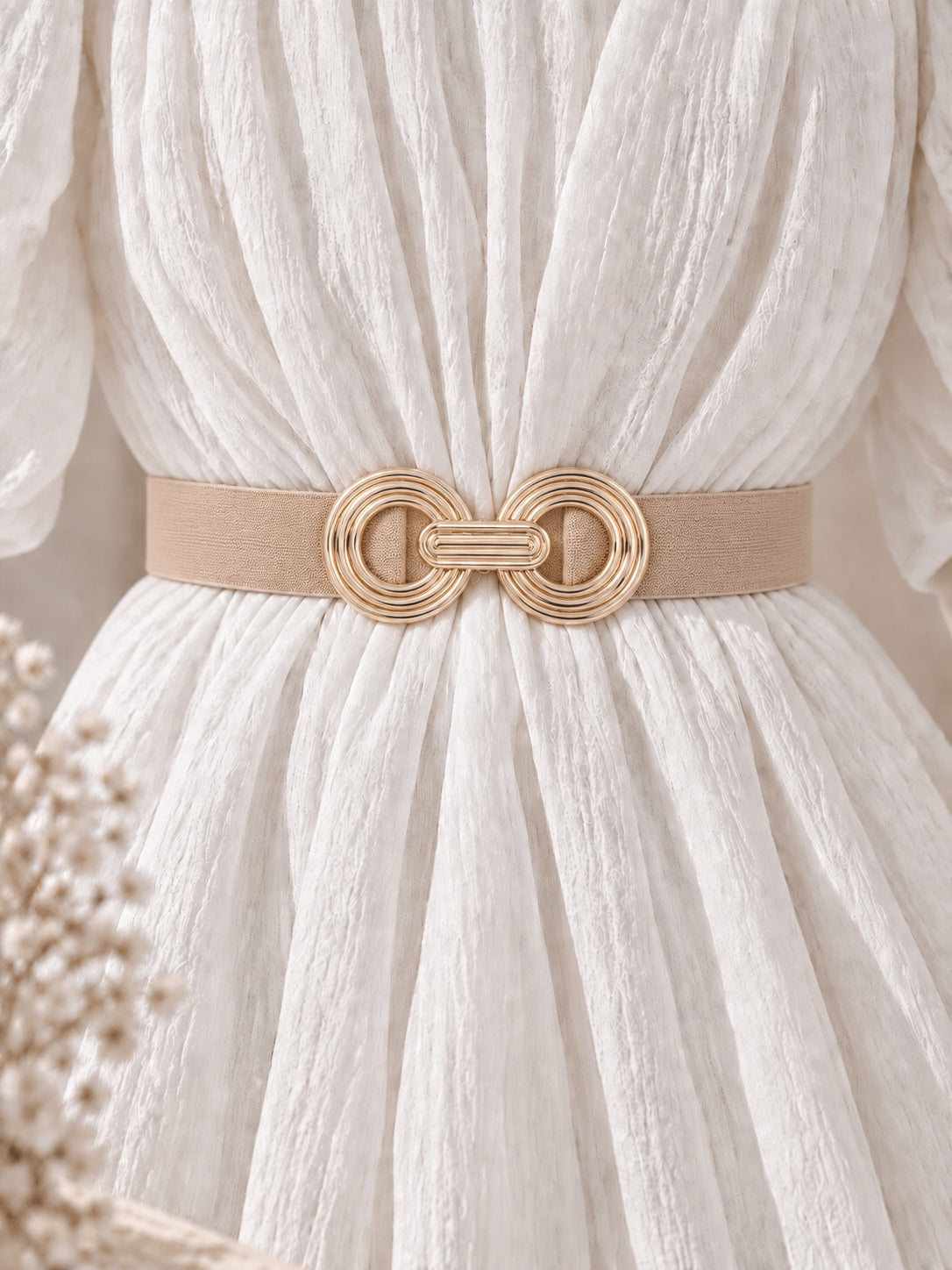 Beige Gold Double Ring Elastic Belt