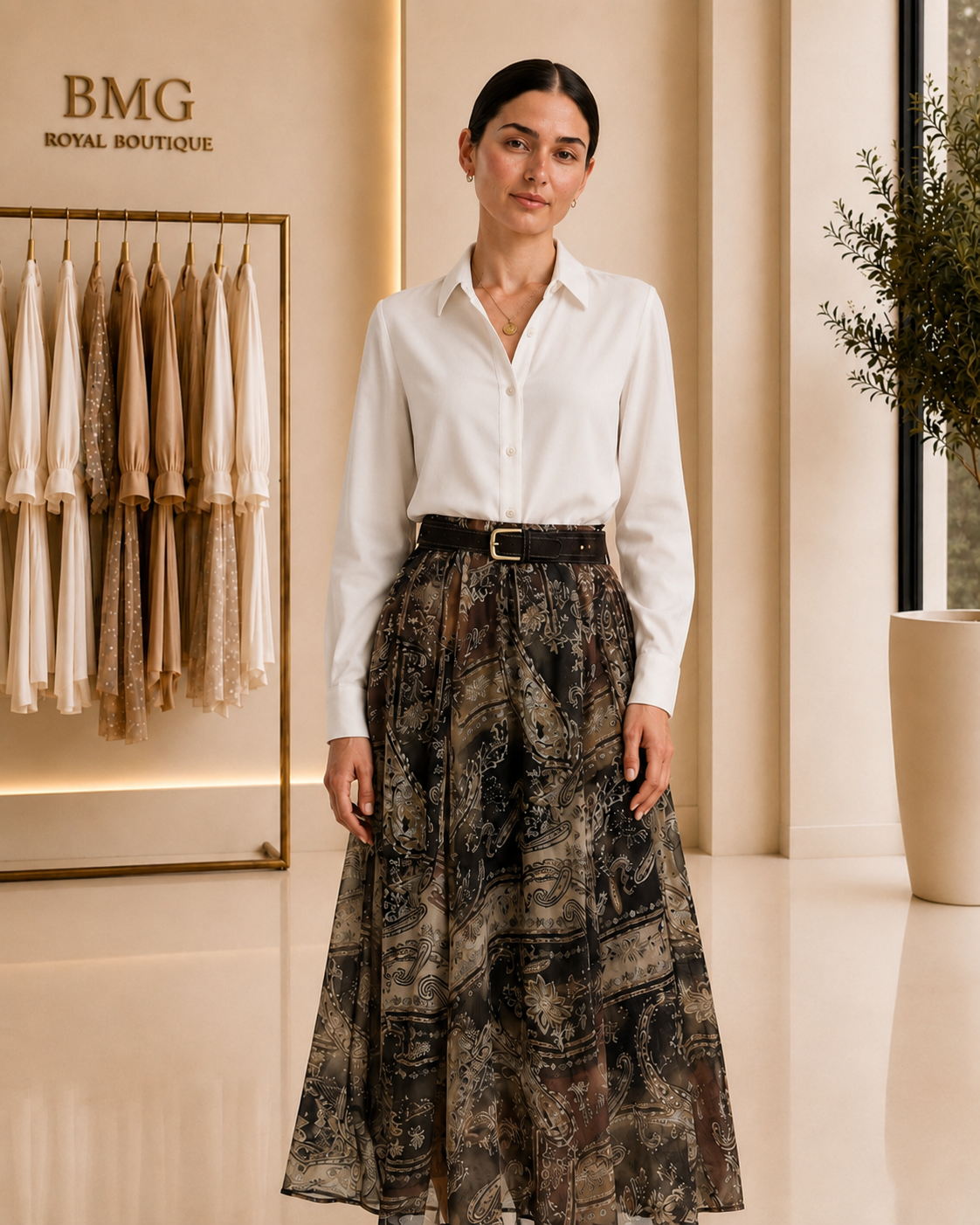 High-Waist Paisley Chiffon Maxi Skirt