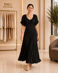 Black Gathered-Neck Maxi Dress