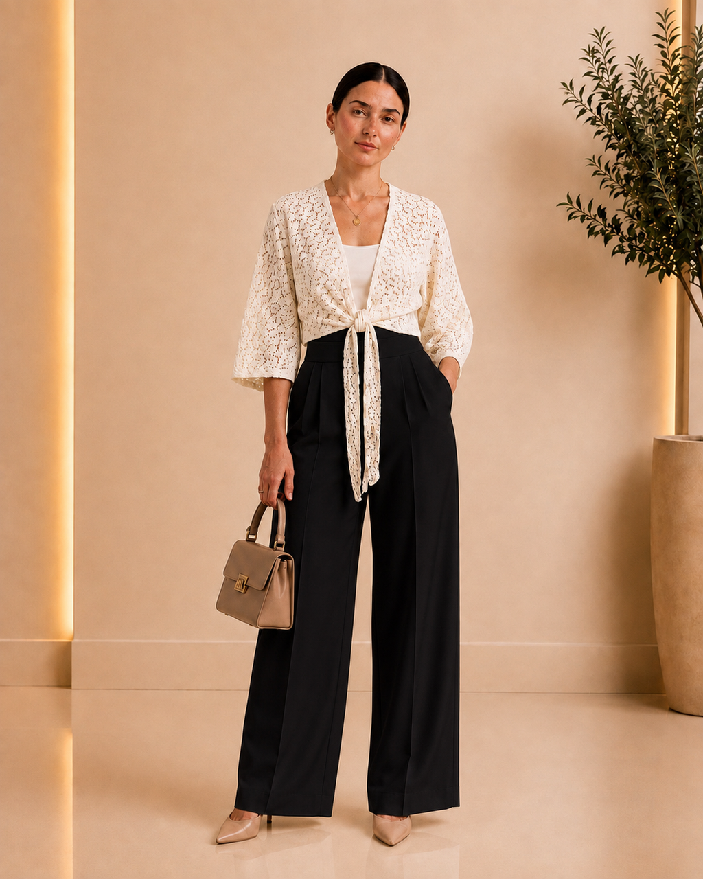 Ivory Lace Tie-Front Top