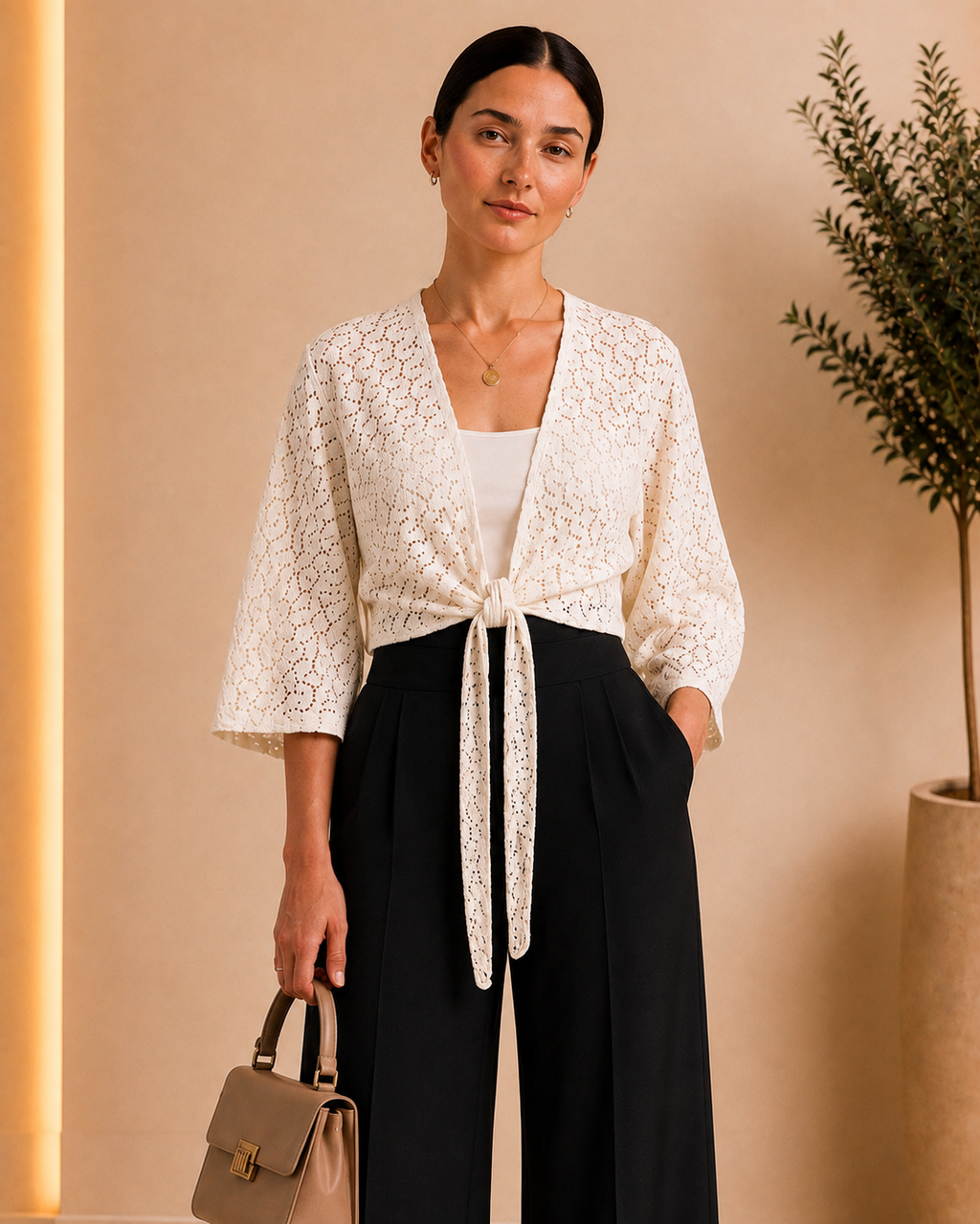 Ivory Lace Tie-Front Top