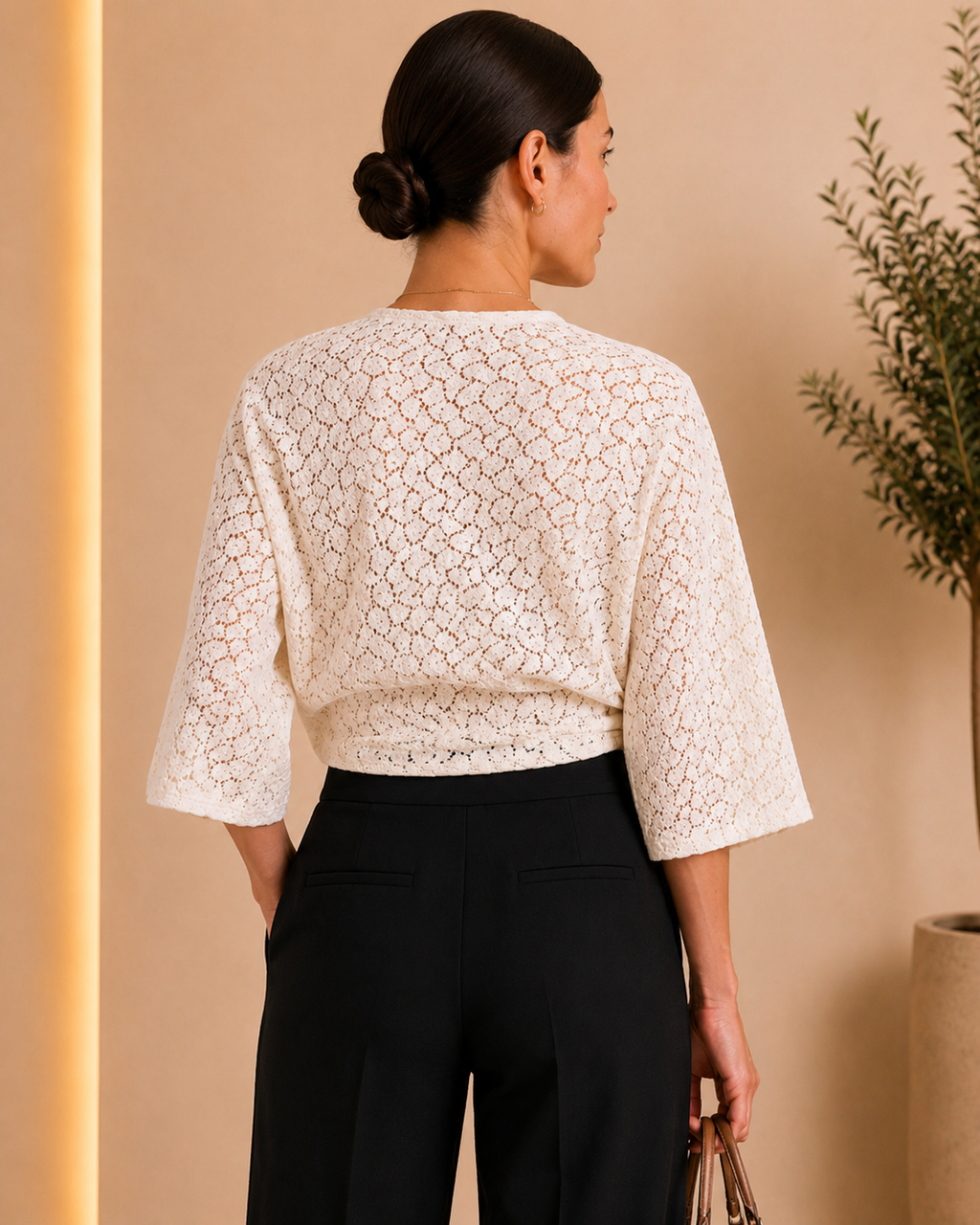 Ivory Lace Tie-Front Top
