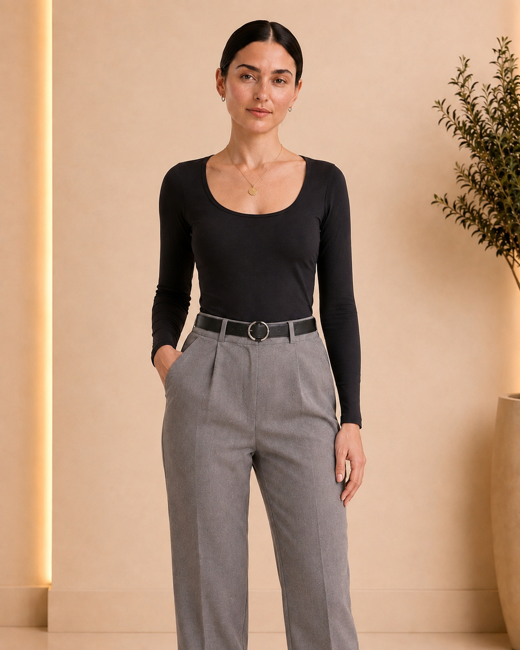 Grey High-Waist Tailored Pants