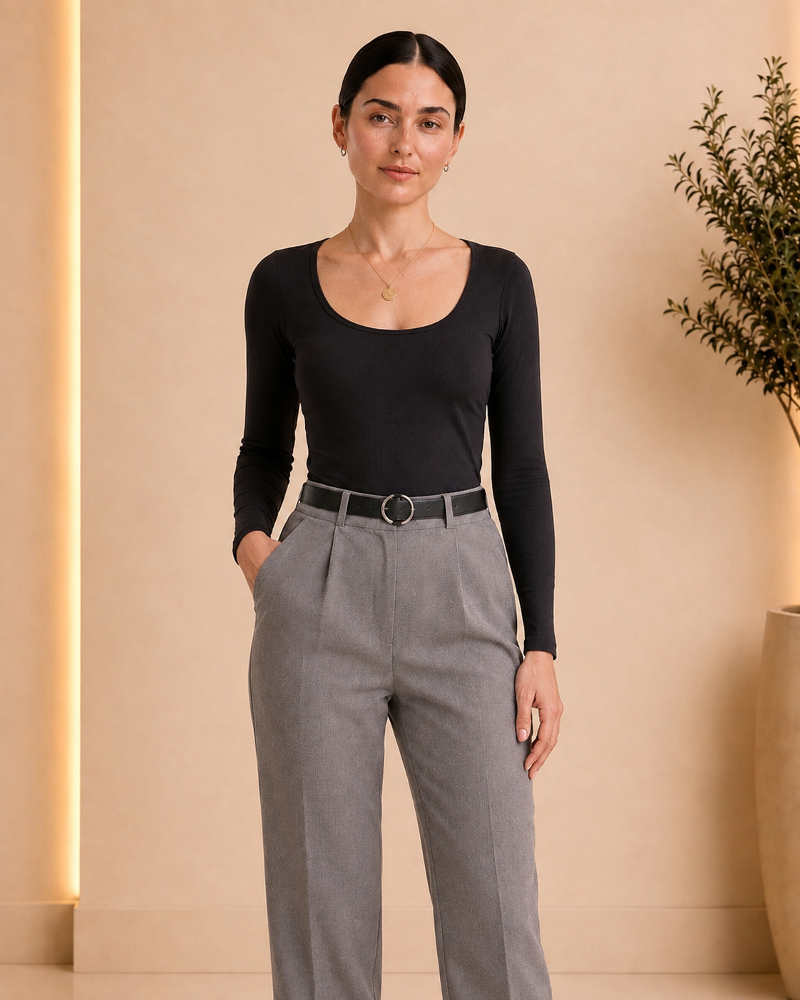 Grey High-Waist Tailored Pants