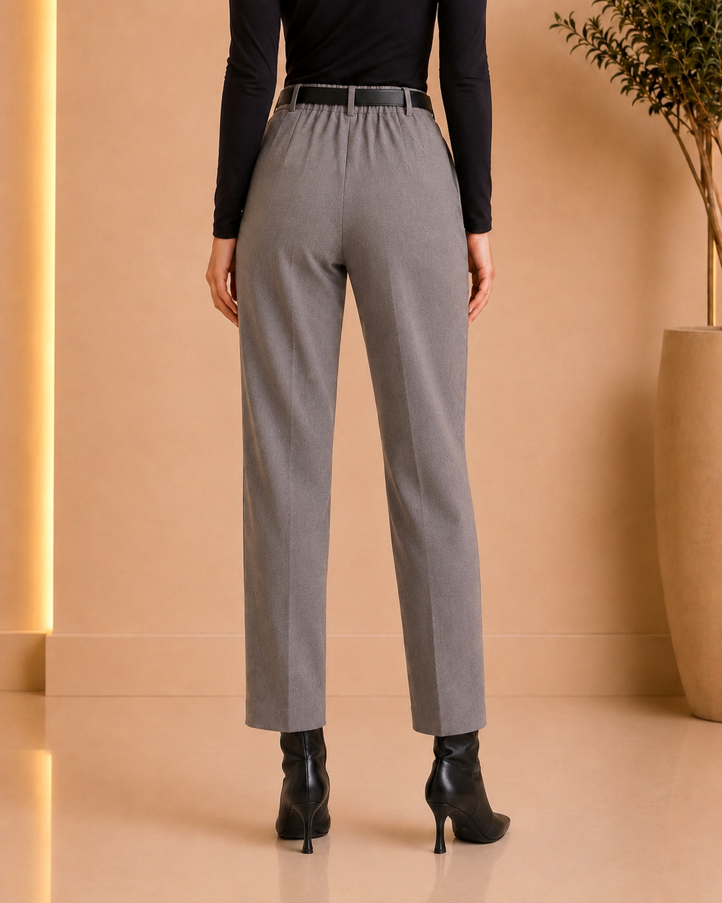 Grey High-Waist Tailored Pants