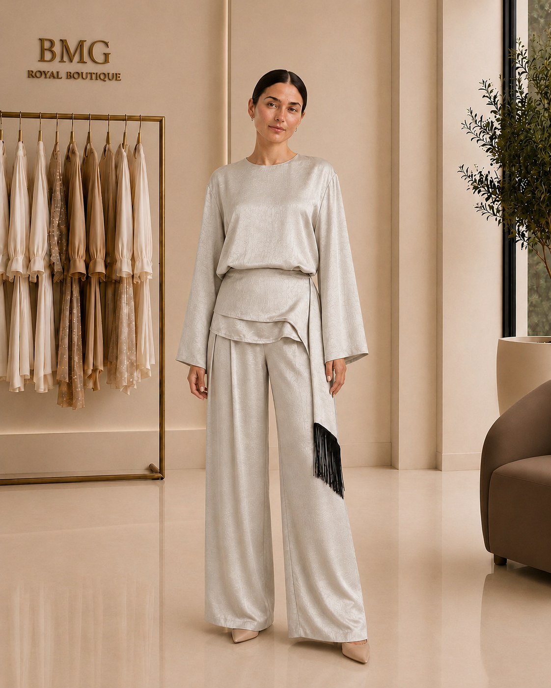 Ivory Jacquard Fringe Detail Set