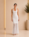 White Lace Halter Neck Maxi Dress