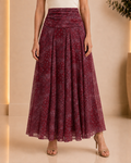 Burgundy Paisley Ruched Maxi Skirt