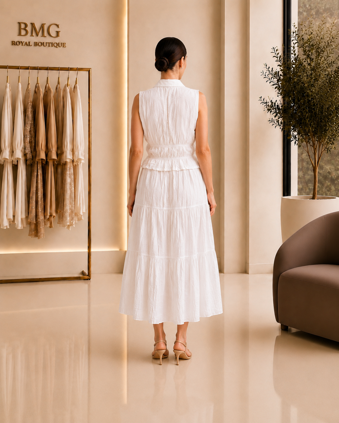 Ivory Tiered Skirt & Ruched Vest Set