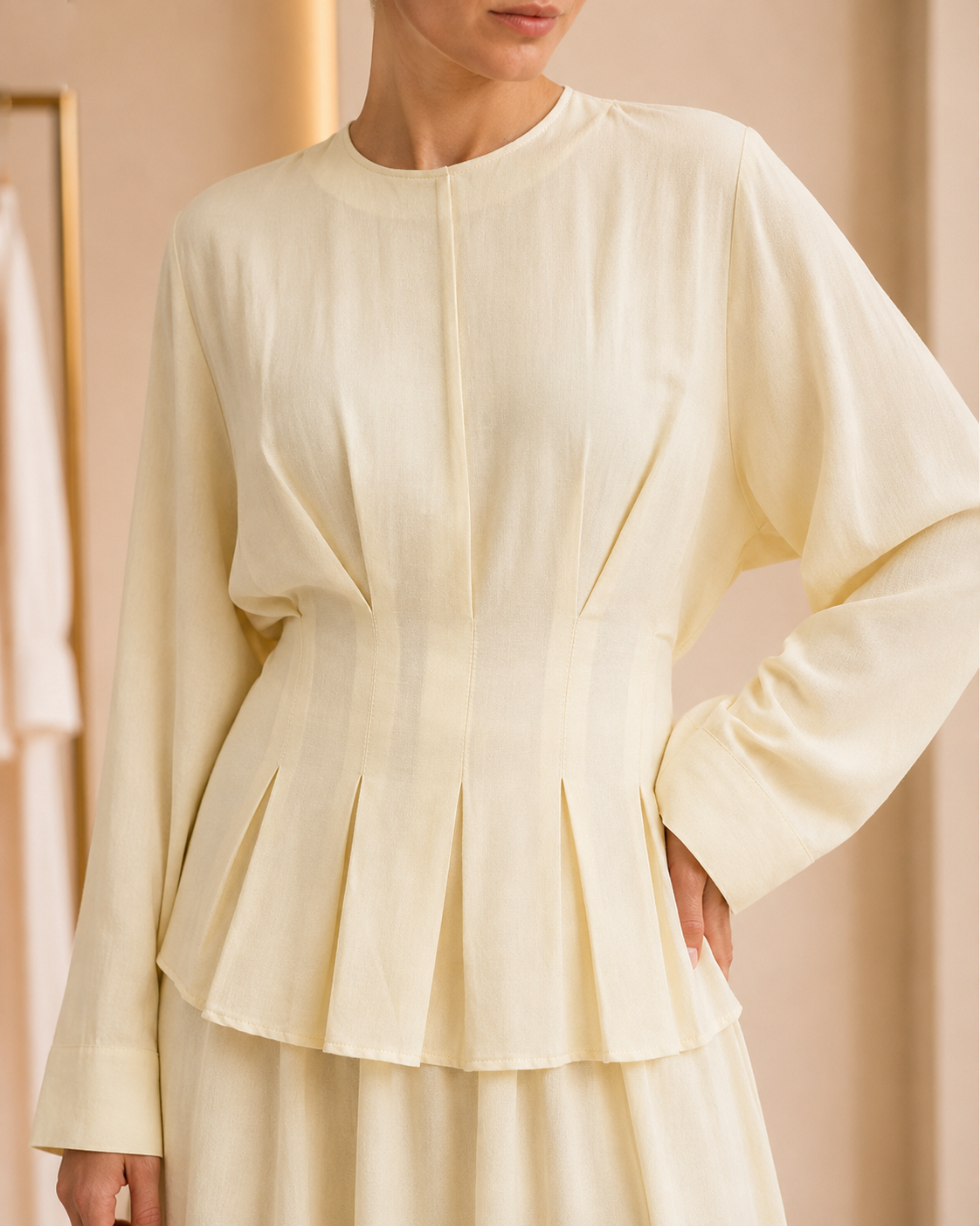Butter Yellow Pleated Skirt Set