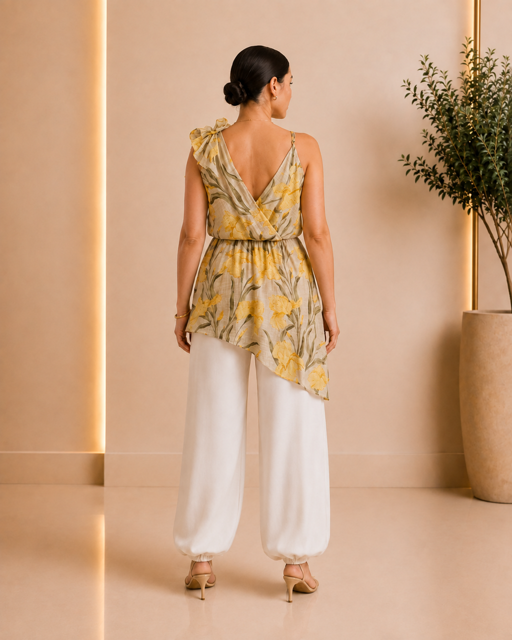 Yellow Bloom Asymmetric Two-Piece Set