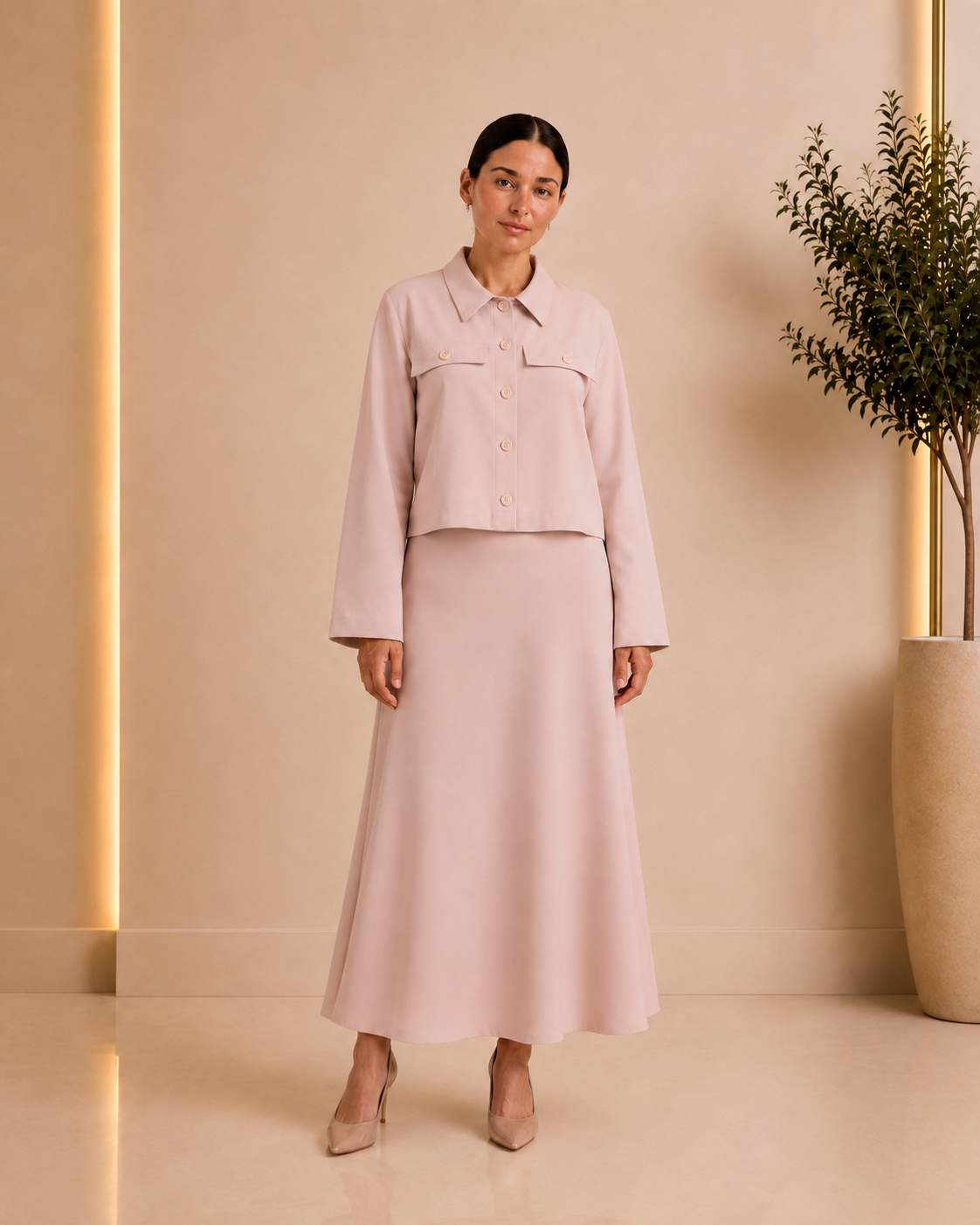Blush Pink Two-Piece Skirt Set