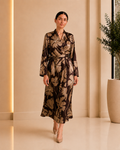 Mocha Bloom Satin Wrap Dress