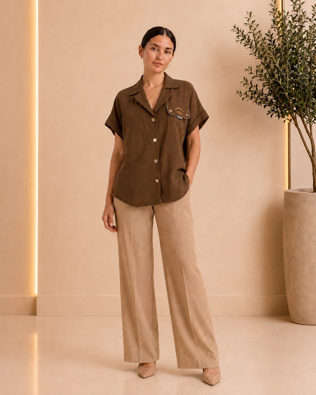 Brown Utility Detail Shirt
