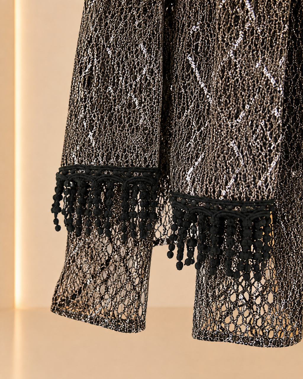 Metallic Lace Layered Black Shirt