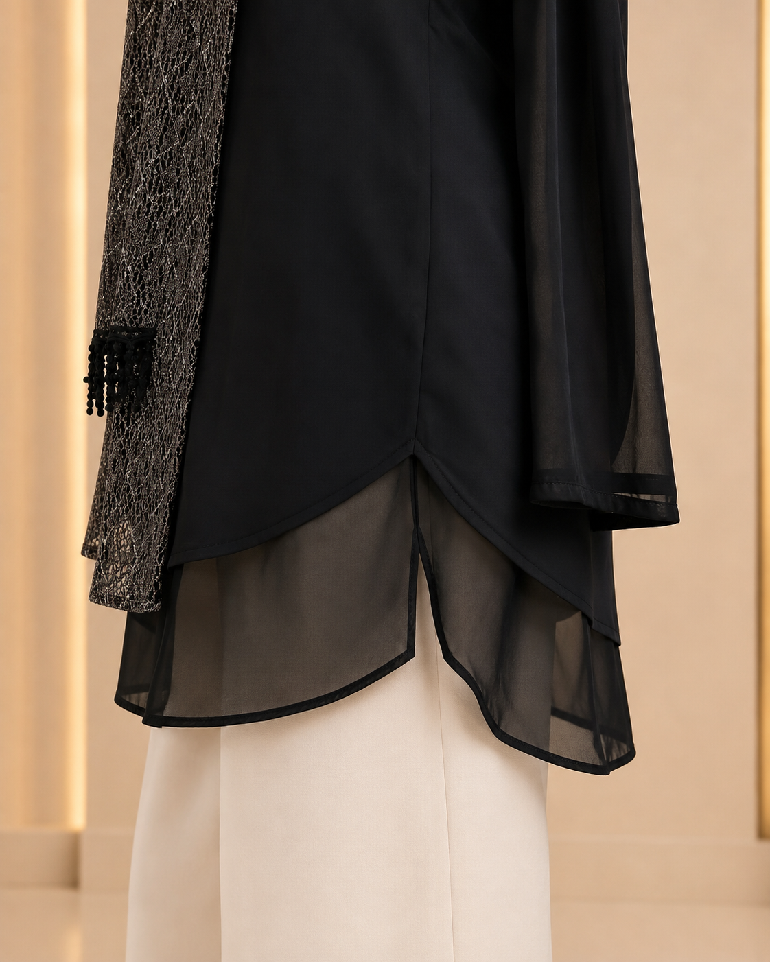 Metallic Lace Layered Black Shirt