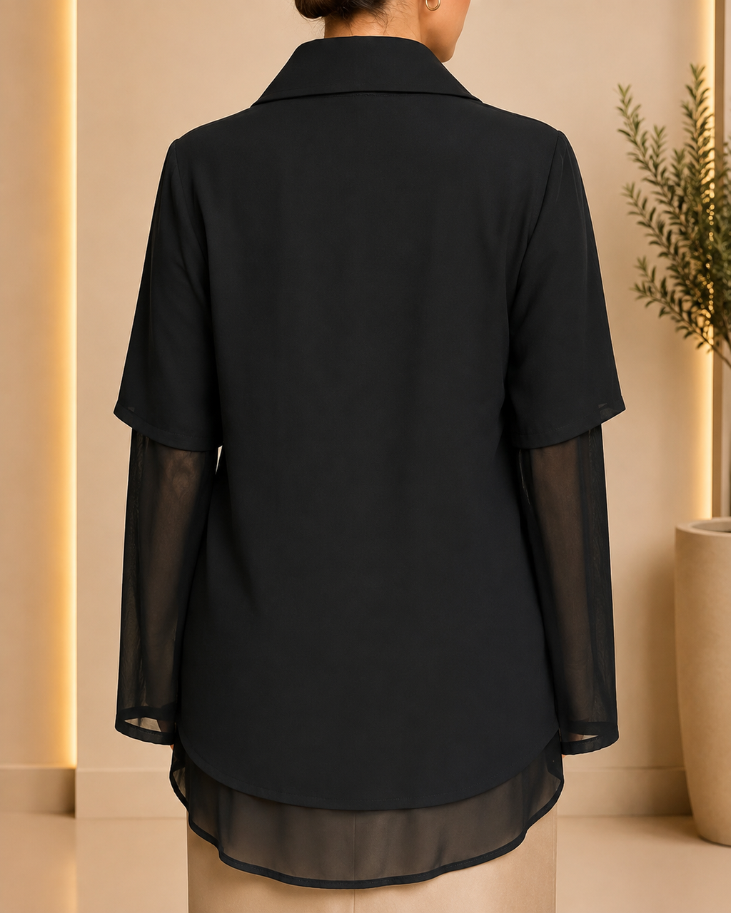 Metallic Lace Layered Black Shirt