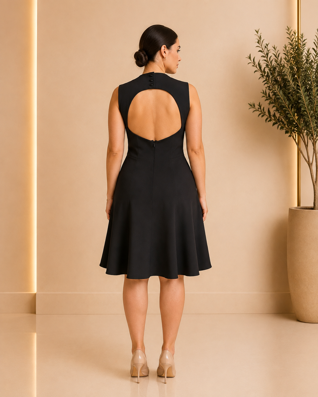 Embroidered Mesh Cut-Out Black Mini Dress