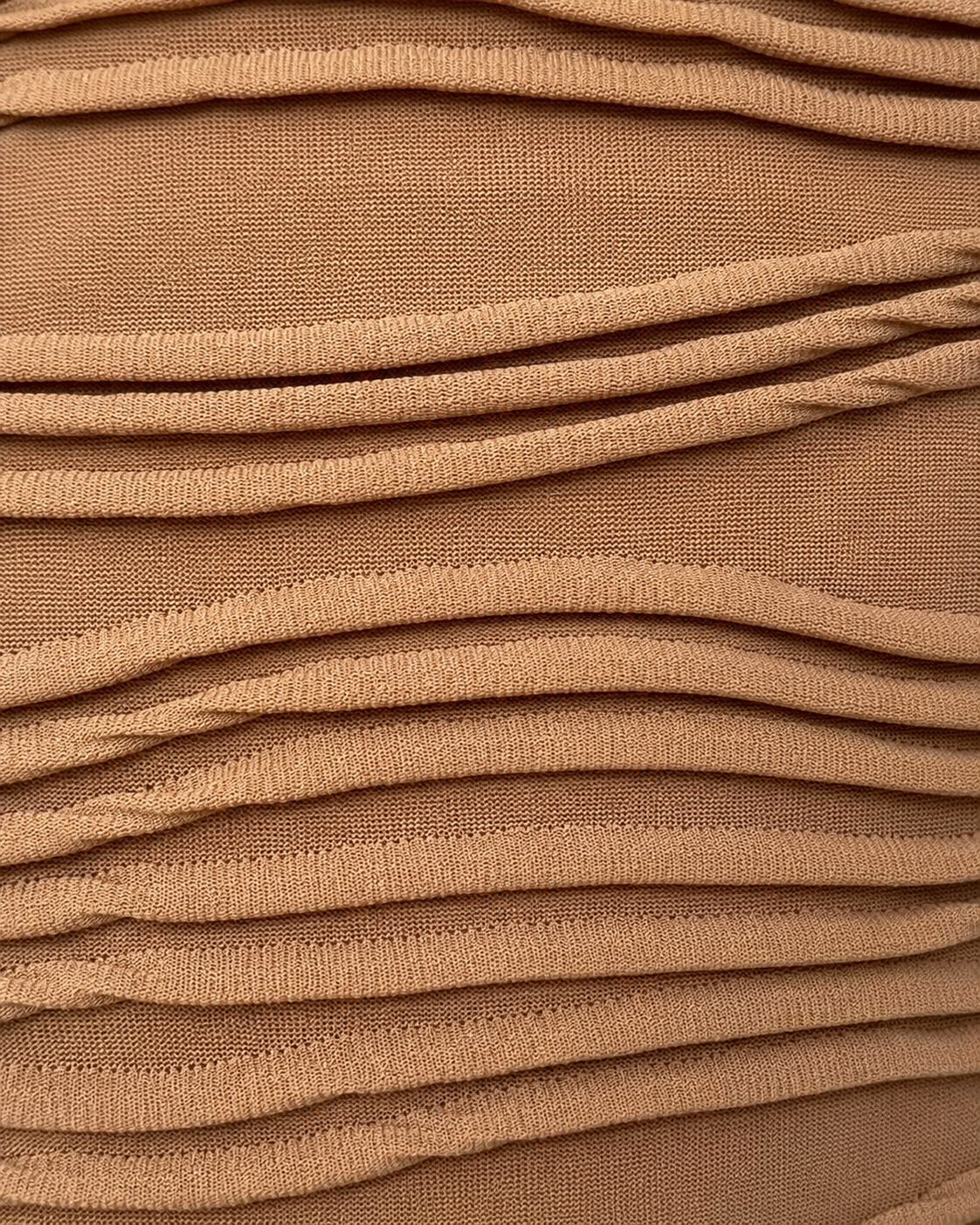 Camel Wave-Texture Midi Dress